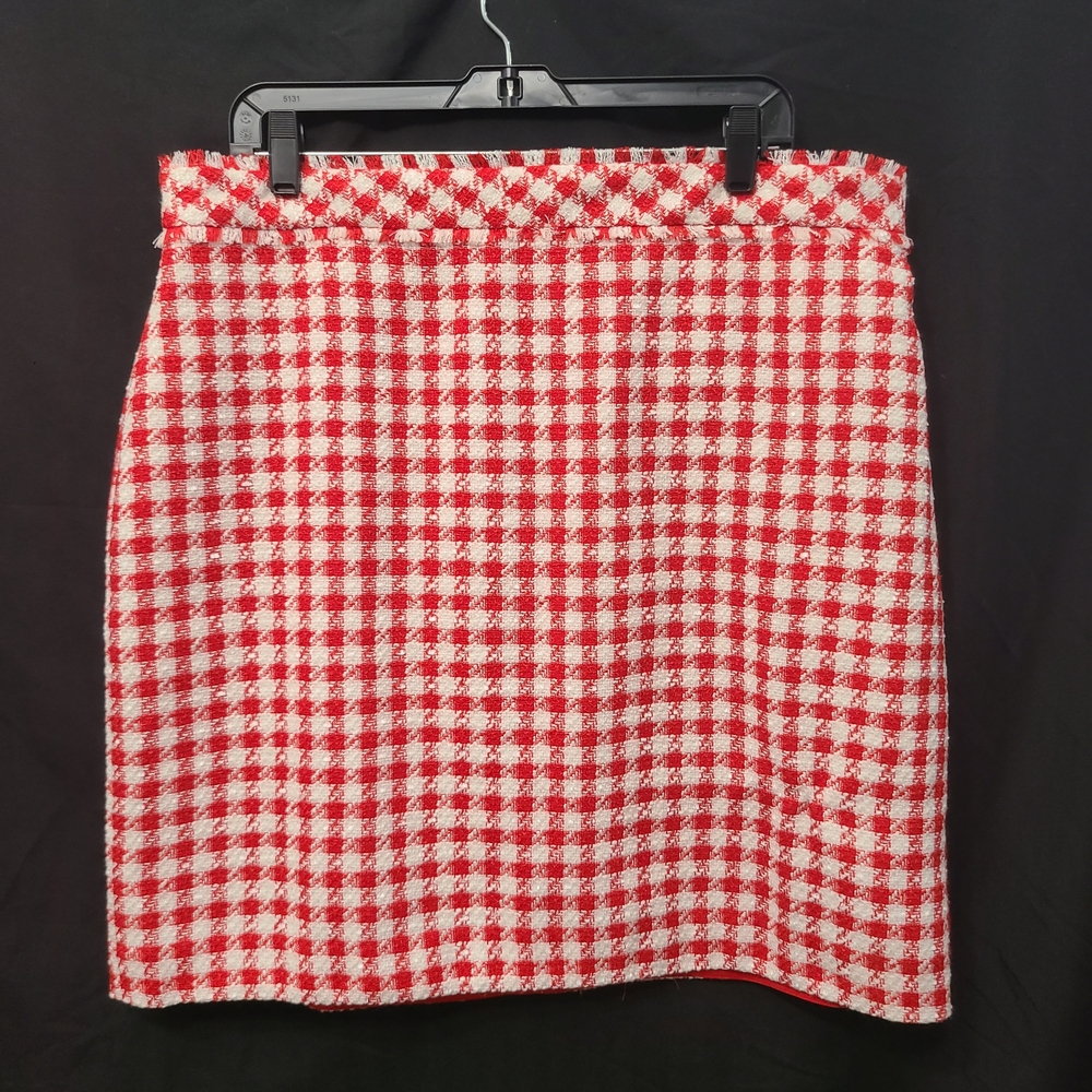 Ann Taylor Red and White Gingham Tweed Skirt